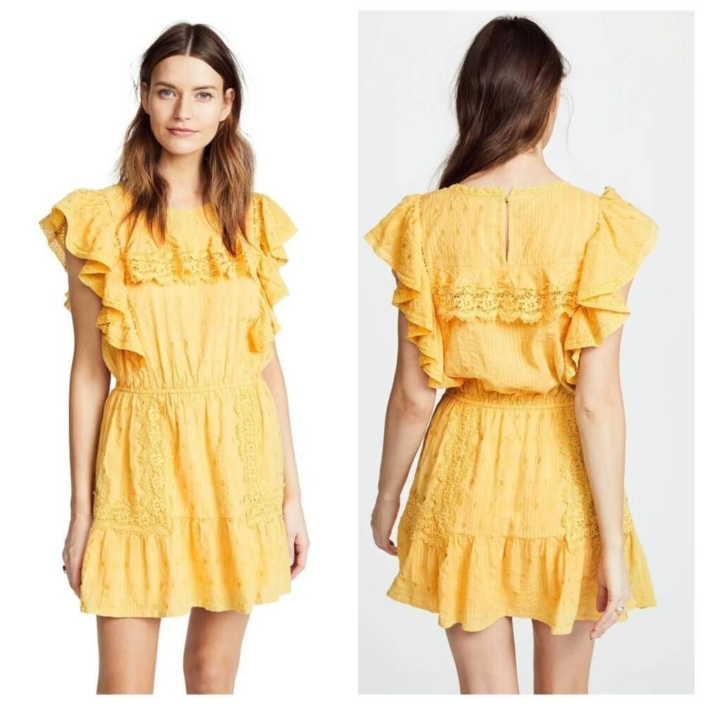 LoveShackFancy LSF Whitney Marigold Ruffle Lace Mini Dress